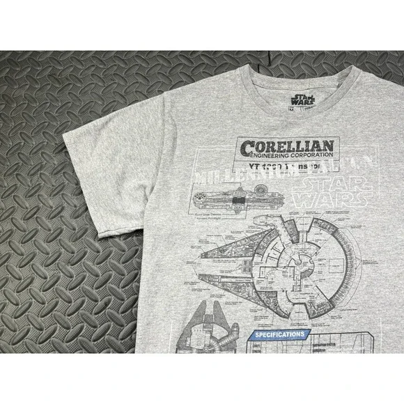 Star Wars Shirt Adult Medium Gray Millennium Falcon Film Casual Men's - Picture 2 of 12